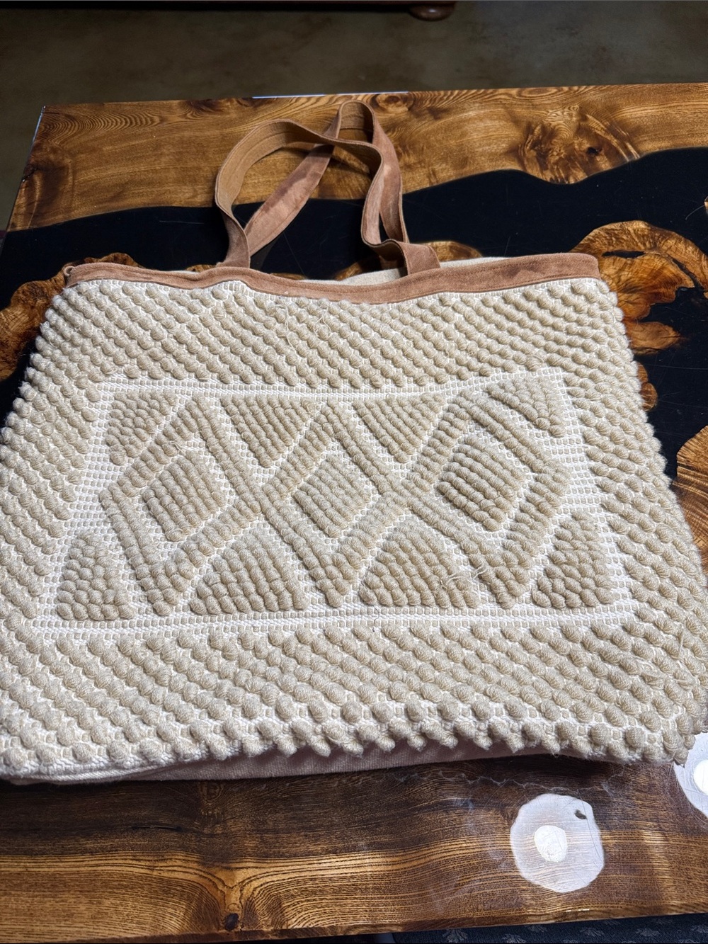 Panache Cream Woven Tote with Suede Trim